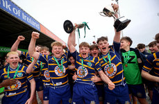 Andrew Cotton, Oisin O’Donoghue and Rueben Colleran celebrate with the League and Cup double 13/3/2024