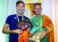 Paul and Gary O'Donovan with the steak and spuds presented to them from Gary 