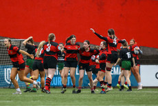 Coláiste Muire Ennis players celebrate a try scored within the first 20 seconds 13/3/2024