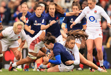 France’s Gabrielle Vernier is tackled by England's Holly Aitchison  27/4/2024 