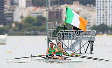 Gary and Paul O'Donovan celebrate winning silver medals 12/8/2016