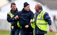 A supporter clashes with stewards at the end of the game 16/4/2016