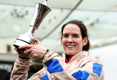 Rachael Blackmore lifts the trophy after winning with Captain Guinness 13/3/2024