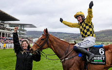 Rachael Robbins and Paul Townend celebrate after winning with State Man 12/3/2024