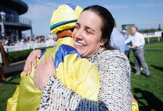 Ben Coen receives a hug from Caoimhe Doherty after winning the race with Chicago Critic 19/5/2024