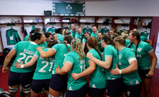 The Ireland team huddle in the dressing room ahead of the game 27/4/2024