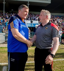 Stephen Rochford shakes hands with Liam Kearns after the game  23/6/2018