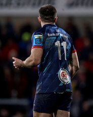 A view of BKT United Rugby Championship branding on the sleeve of Jacob Stockdale 25/3/2023