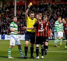 Lorcan Fitzgerald is yellow carded by Referee Paul McLaughlin 15/4/2016