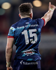 A view of BKT United Rugby Championship branding on the sleeve of Mike Lowry 25/3/2023