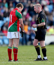 Andy Moran speaks to referee Ciaran Brannigan 2/3/2014