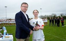 Brian Molloy presents the player o the match award to Orlaith McNeill 28/4/2024