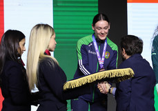 Niamh Fay is presented with her bronze medal 27/4/2024