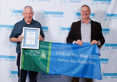 Jonny Shoren and Pat Irwin representing Galway Bay Sailing Club with the Club of the Year Award 22/3/2024