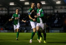 Sean Maguire celebrates scoring the first goal with Karl Sheppard 8/10/2016