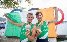 Paul and Gary O'Donovan celebrate winning a silver medal 12/8/2016