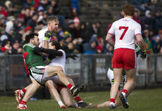 Tom Parsons is pulled to the ground by Colm Kavanagh earning the Tyrone man a black card 18/3/2018