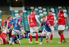 Linfield players celebrate their opening goal 22/4/2024