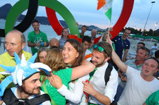 Annalise Murphy's celebrates with her sister Claudine and brother Finn at her medal ceremony 16/8/2016