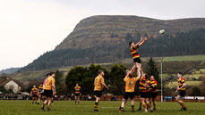 A view of Knocknarea mountain as Ambrose Bamber competes at the lineout 9/3/2024