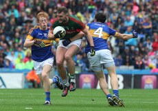 Conor O'Shea tackled by Shane O'Connell and Brian Fox 21/8/2016