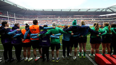 The Ireland backroom staff and coaching team stand for the national anthem 23/3/2024