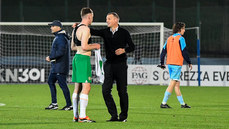 Jim Crawford with Matthew Healy after the game 22/3/2024