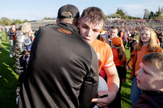 Kieran McGeeney celebrates after the game with Peter McGrane 27/4/2024