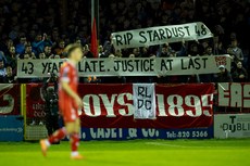 Shelbourne fans display a banner in support oof the Stardust victims 22/4/2024
