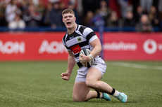 James O’Leary celebrates scoring a try 12/3/2024