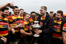 Robert Tiernan, Archie MacLean, Ryan Feehily and Gary Duffy celebrate with the Connacht Senior Cup 9/3/2024