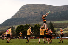 A view of Knocknarea mountain as Ambrose Bamber competes at the lineout 9/3/2024