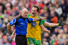 Michael Murphy argues with Cormac Reilly after he awards Mayo a penalty 2/4/2017