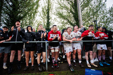 The UCC bench and supporters watch on towards the end of the game 28/4/2024