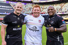 Vincent Koch and Bongi Mbonambi with Steven Kitshoff after the match 23/3/2024