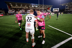 Luke Marshall shakes hands after the game with Thomas Gallo 26/4/2024