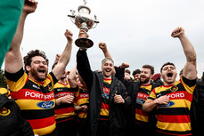 Robert Tiernan, Archie MacLean and Gary Duffy celebrate with the Connacht Senior Cup 9/3/2024