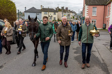 Willie Mullins parades Gold Cup winning horse Galopin des Champs with Adam Connolly and Shane Jones 19/3/2024
