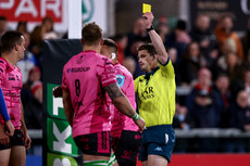 Sam Grove-White awards a yellow card to Luke Marshall in the final moments of the game 26/4/2024