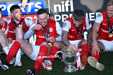 Larne players celebrate after winning the league 27/4/2024