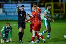 Shane Farrell is shown a second yellow card by referee Rob Hennessey 22/4/2024