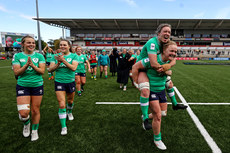 Aoibheann Reilly, Beibhinn Parsons, Edel McMahon and Cliodhna Moloney celebrate after the game 27/4/2024