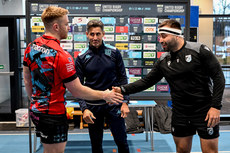 Kyle Steyn, Frank Murphy and Liam Belcher during the coin toss 22/3/2024