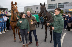 Willie Mullins parades Cheltenham winning horses State Man and Galopin des Champs with Sinead Walsh and Adam Connolly 19/3/2024