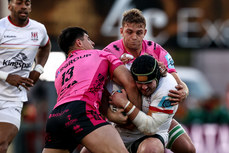 Scott Wilson is tackled by Tommaso Menoncello and Lorenzo Cannone 26/4/2024