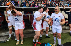 England's Maud Muir Hannah Botterman Amy Cokayne and Marlie Packer after the match  27/4/2024 