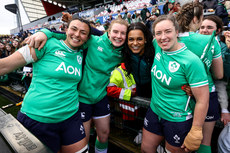 Shannon Ikahihifo, Ruth Campbell, Eimear Corri and Edel McMahon celebrate after the game 27/4/2024