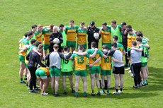 Jim McGuinness speaks to his players before the game 28/4/2024