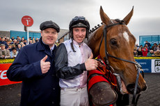Jack Kennedy and trainer Gordon Elliott celebrate with Teahupoo as they win 30/4/2024