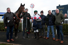 Aine O'Connor onboard Familiar Dreams celebrates with the winning connections 10/3/2024